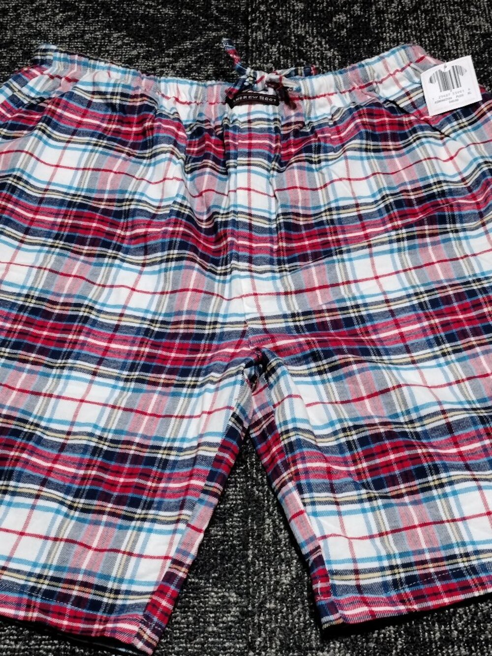 Andrew Scott Mens XL Loungewear Shorts Cotton Plaid Sleep Pajamas Red white NEW